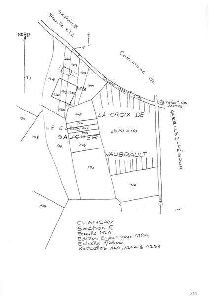 Reproduction du plan cadastral de 1984, Section C, échelle 1/2500, Parcelles 144 - 1244 à 1253.