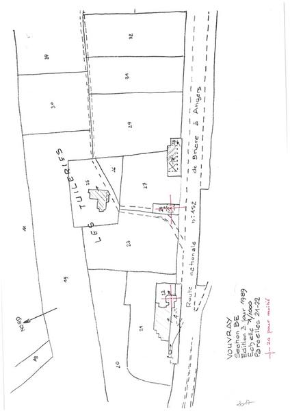 Reproduction du plan cadastral de 1989, Section BE, échelle 1/1000, Parcelles 21-22.