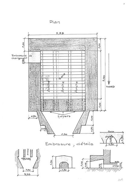 Plan et détails de l'embasure avant abandon.