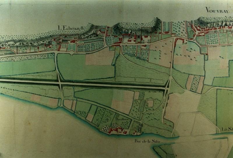 Plan du cours de la Loire rive droite de la Tesserie à Vouvray (2m x 0,5m) XVIIIe.