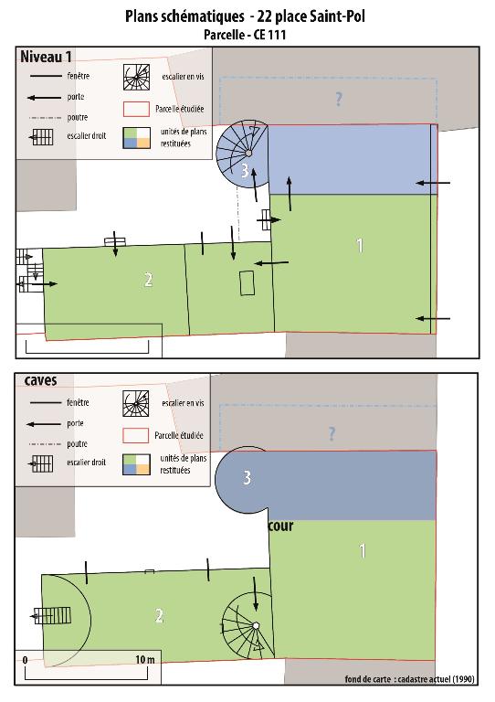 Plans schématiques et unités de plans restituées.