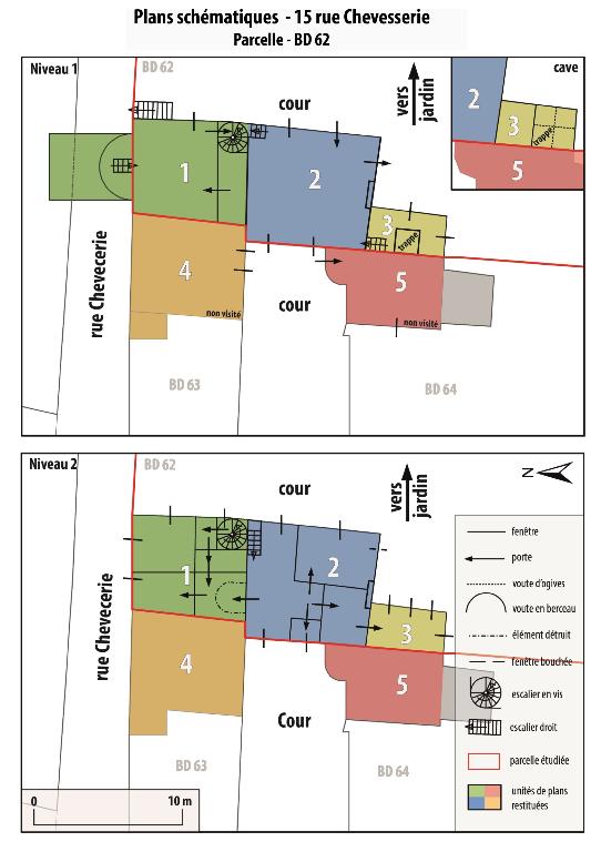 Plans schématiques avec les unités de plans restituées.