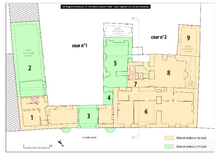 Plan du rez-de-chaussée et hypothèses de datations.
