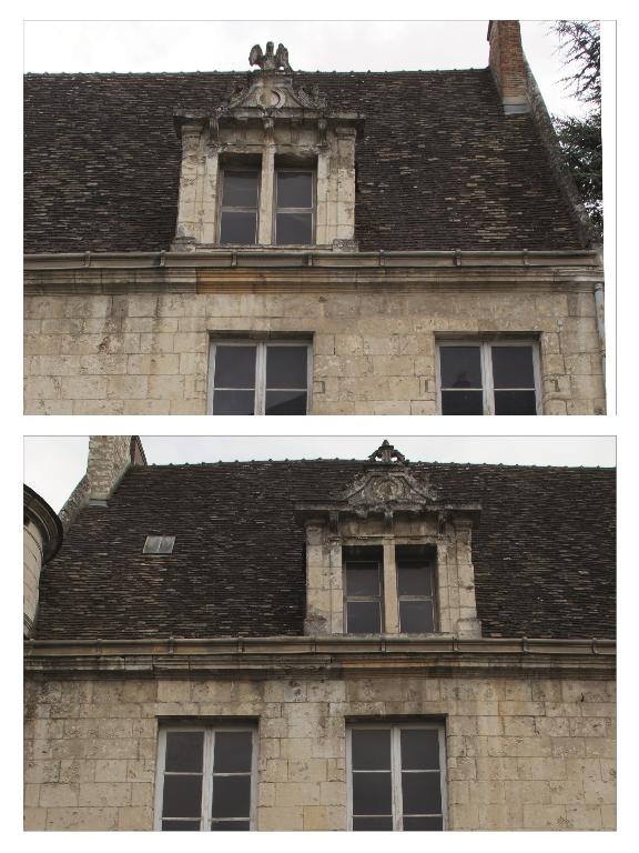 Bâtiment 1, détail des lucarnes L-6131 et L-6132.