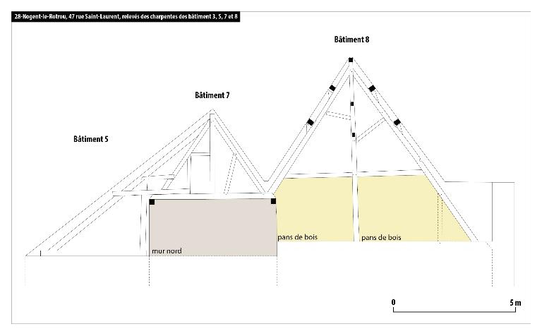 Relevés des charpentes des bâtiment 5, 7 et 8.