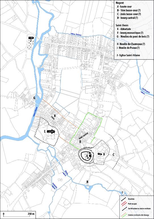 Carte de restitution de Nogent-le-Rotrou à la seconde moitié du 11e siècle.