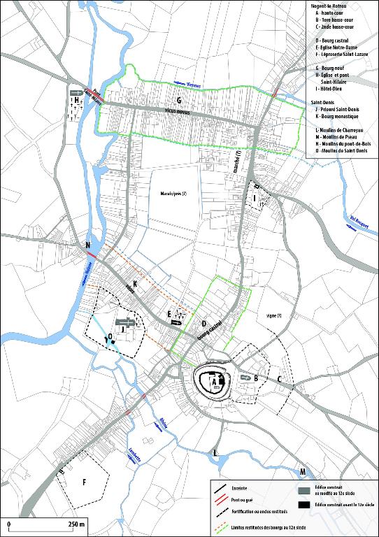 Carte restitution de Nogent-le-Rotrou à la fin du 12e siècle.