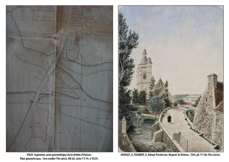 Plan géométrique de la rivière d'Huisne. Lithographie du pont Saint-Hilaire, Album Percheron, pl.17.
