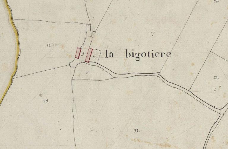 Extrait du plan cadastral de 1811, section B. (Archives départementales d'Eure-et-Loir, 3 P 5294 - 5297).