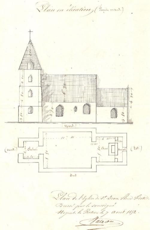 Plan et dessin dressés par l'agent-voyer cantonal en 1852. (Archives départementales d'Eure-et-Loir, 1 O 464).