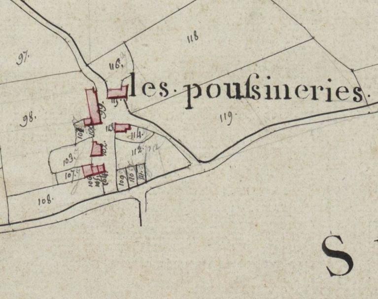 Extrait du plan cadastral de 1811, section A. (Archives départementales d'Eure-et-Loir, 3 P 5294 - 5297).