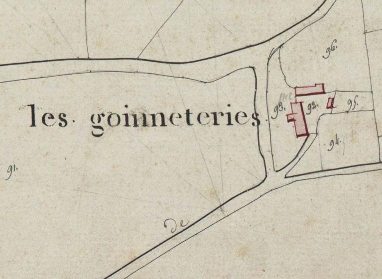 Extrait du plan cadastral de 1811, section A. (Archives départementales d'Eure-et-Loir, 3 P 5294 - 5297).