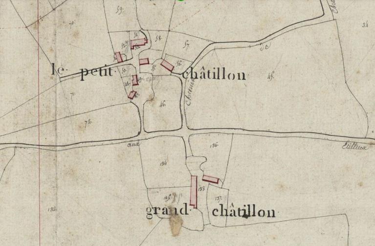 Extrait du plan cadastral de 1811, section A. (Archives départementales d'Eure-et-Loir, 3 P 5294 - 5297).