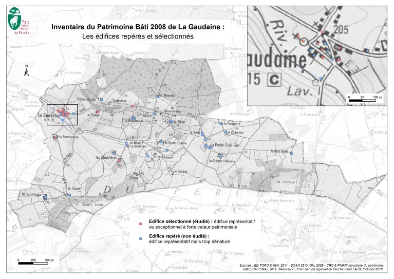 Carte synthétique des édifices repérés et sélectionnées.