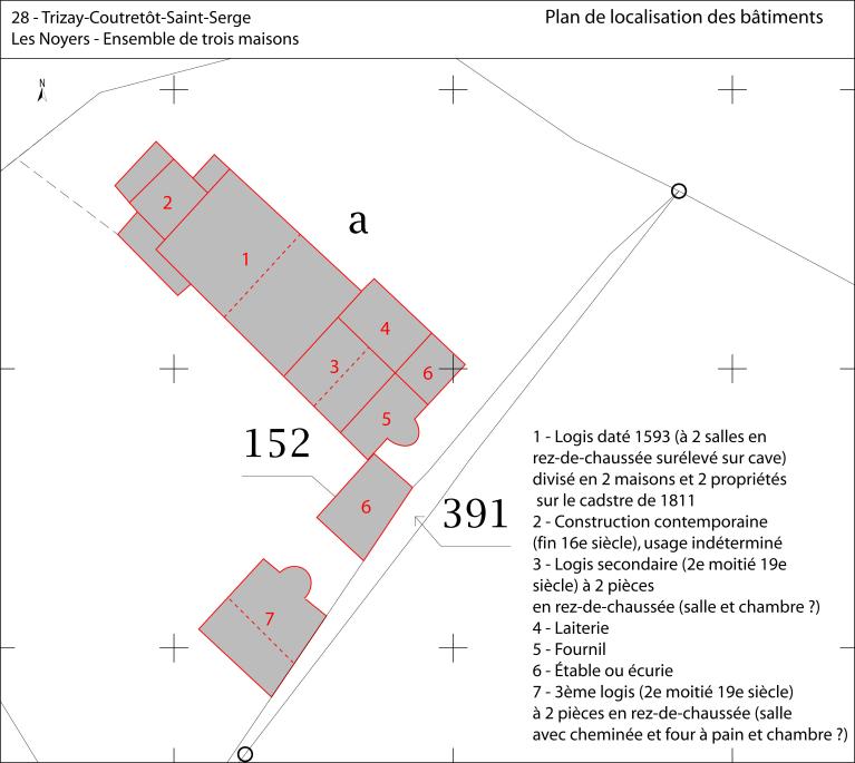 Plan de localisation des bâtiments (fond : plan cadastral de 2019).