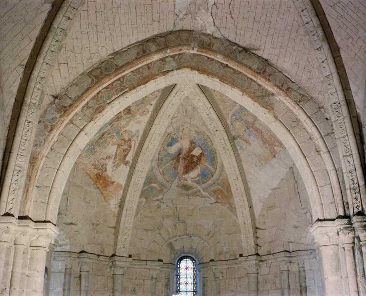 Voûte de l'abside ; élévation intérieure ; ensemble remarquable de peintures murales.