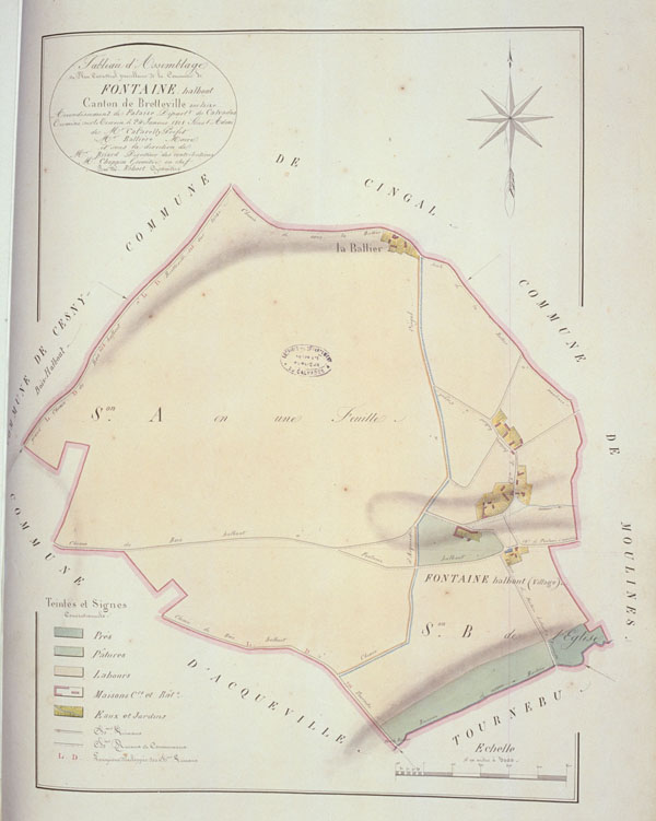 Tableau d'assemblage de la commune de Fontaine Halbout, canton de Bretteville sur Laize.- Plan cadastral napoléonien. (AD Calvados).
