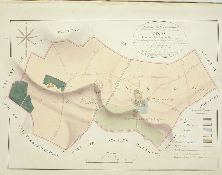 Tableau d'assemblage de la commune de Cingal, canton de Bretteville sur Laize.- Plan cadastral napoléonien. (AD Calvados).
