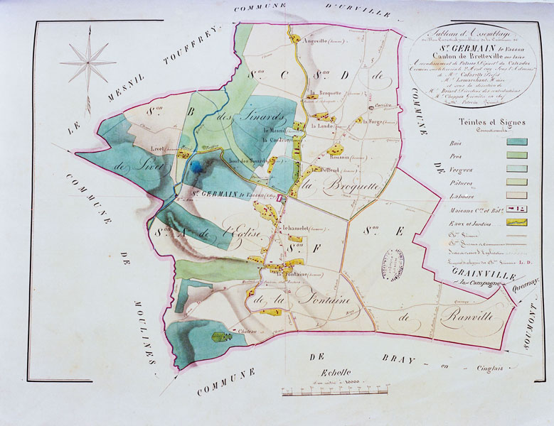 Tableau d'assemblage de la commune de St Germain le Vasson, Canton de Bretteville sur Laize.- Cadastre napoléonien, 1813. (AD Calvados).