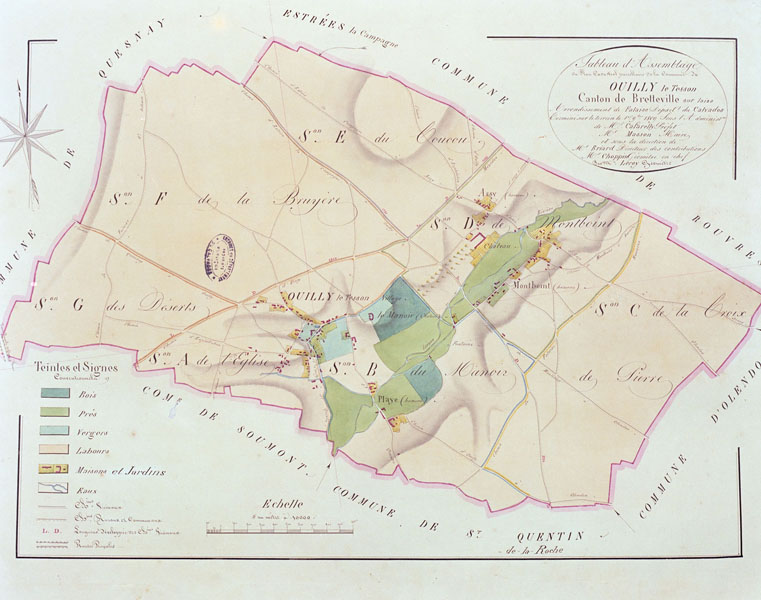Tableau d'assemblage de la commune de Ouilly le Tesson, canton de Bretteville sur Laize.- Plan cadastral napoléonien, 1813. (AD Calvados).