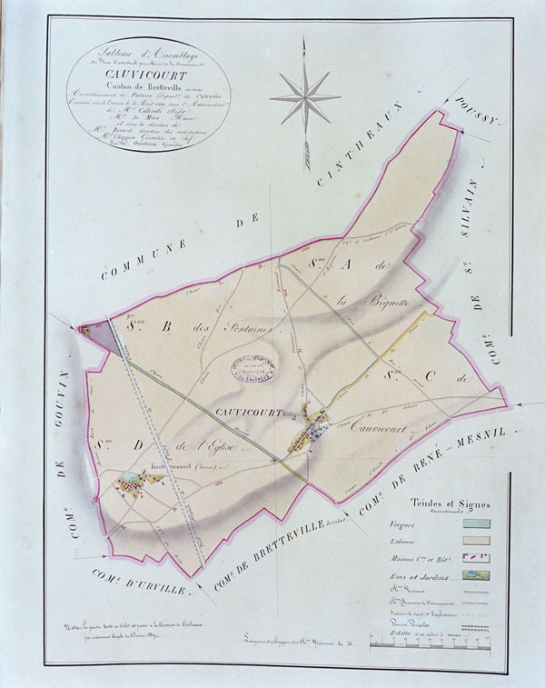 Tableau d'assemblage Cauvicourt.- Cadastre napoléonien, 1813. (AD Calvados).