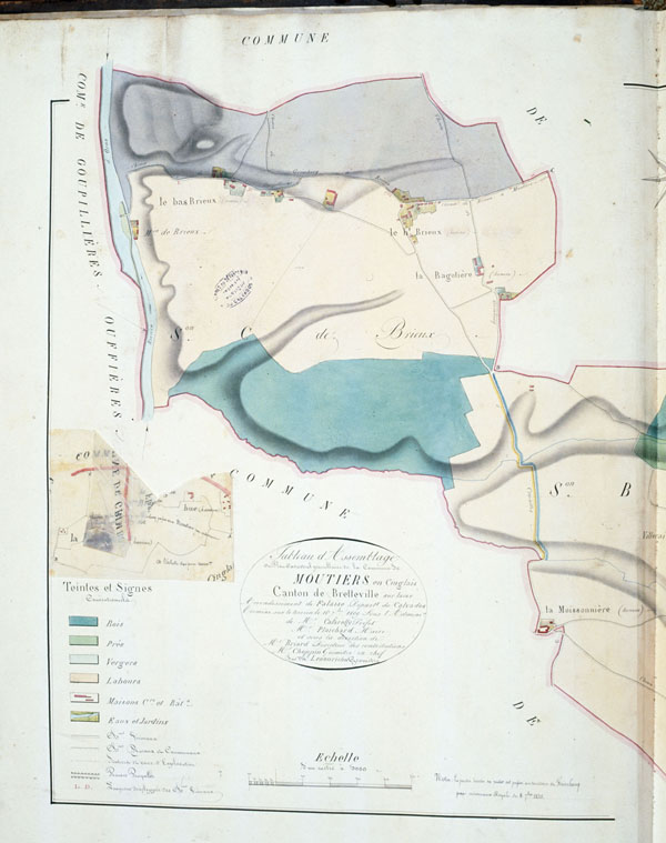 Tableau d'assemblage de la commune des Moutiers en Cinglais, canton de Bretteville sur Laize.- Plan cadastral napoléonien.