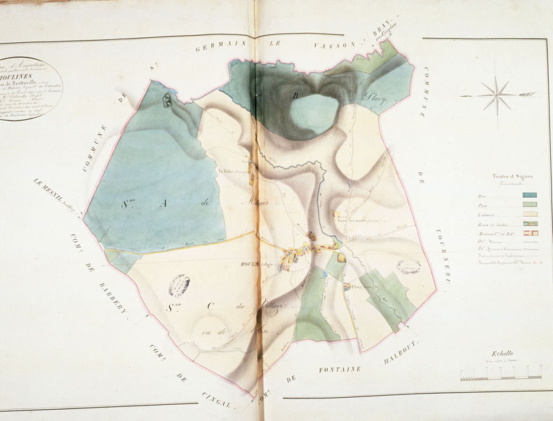 Tableau d'assemblage de la commune de Moulnes, canton de Bretteville sur Laize.- Plan cadastral napoléonien. (AD Calvados).