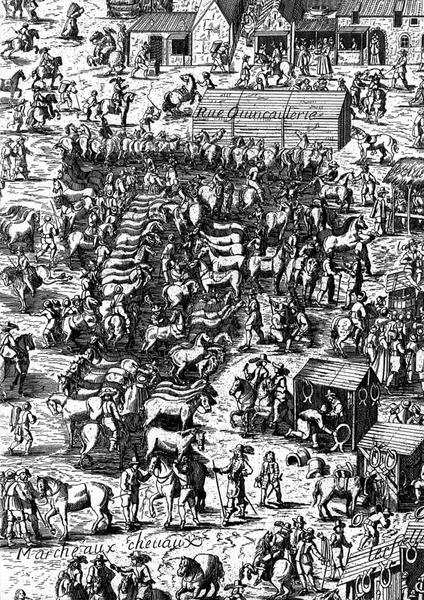 La foire de Guibray, détail : le marché aux chevaux.