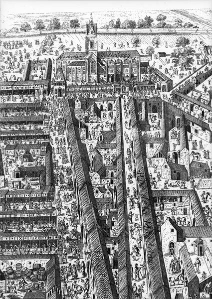 La foire de Guibray, détail : rue de la Madeleine, rue du pot d'étain.