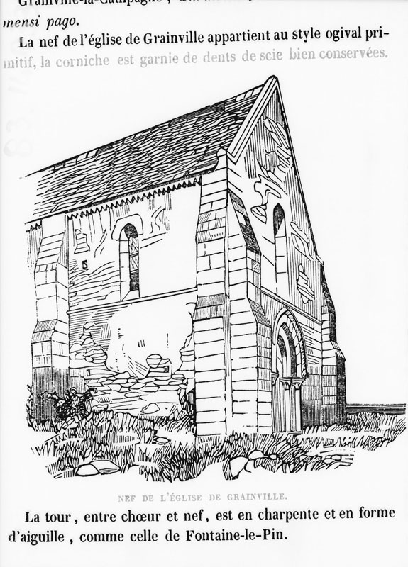 Nef de l'église de Grainville.- Dessin.