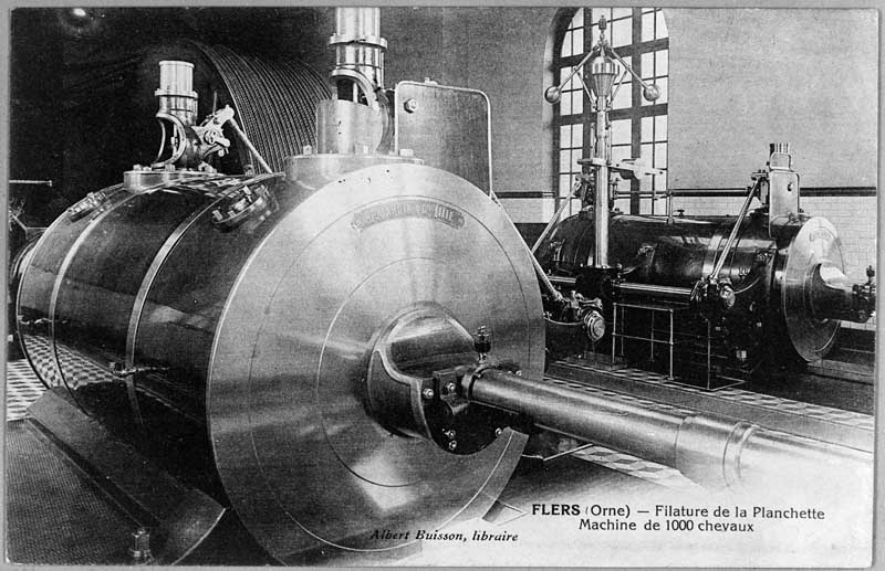 FLERS (Orne) - Filature de la Planchette, machine de 1000 chevaux.- Carte postale, éd. Albert Buisson, début 20e siècle. (Collection particulière G. Bourdin).