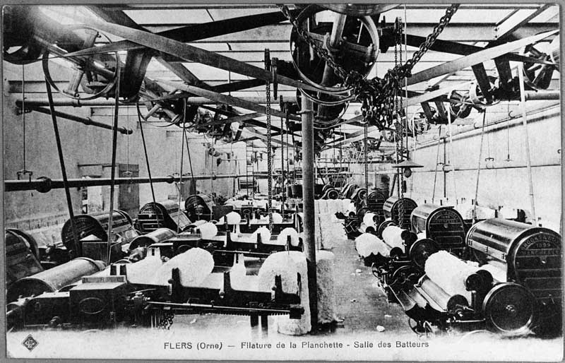 FLERS (Orne) - Filature de la Planchette - Salle des Batteurs.- Carte postale, début 20e siècle. (Collection particulière G. Bourdin).