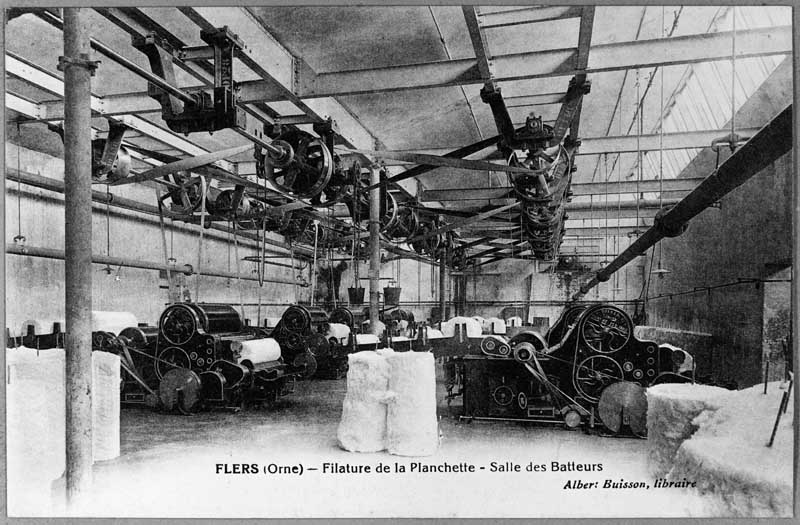 FLERS (Orne) - Filature de la Planchette - Salle des Batteurs.- Carte postale, éd. Albert Buisson, début 20e siècle. (Collection particulière G. Bourdin).