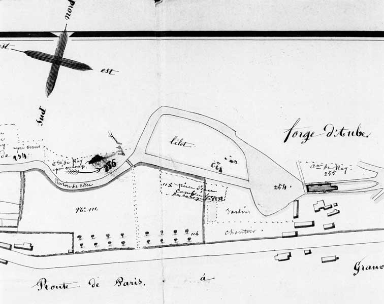 Extrait du plan cadastral de la commune d'Aube.- Plan cadastral, 3 février 1851. (Collection particulière Mouchel).