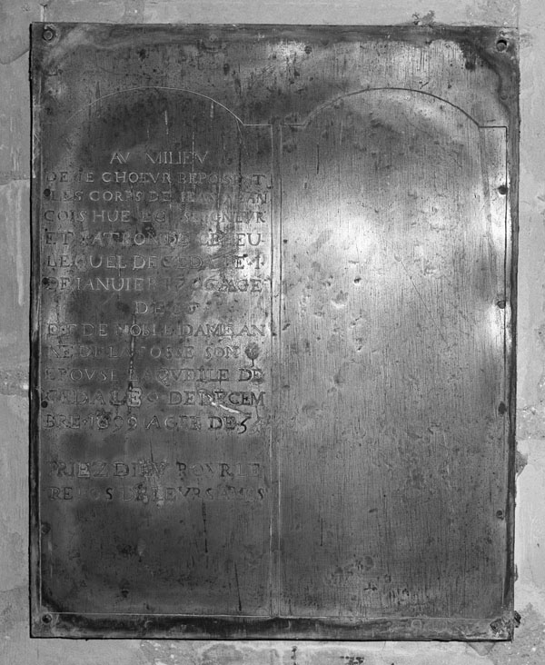 Plaque funéraire de Jean-François Hue et Anne de la Fosse