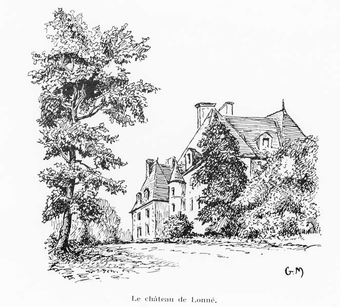 Le château de Lonné.- Dessin, G. Massiot, tiré de : Cahiers Percherons, n°10, 1959.