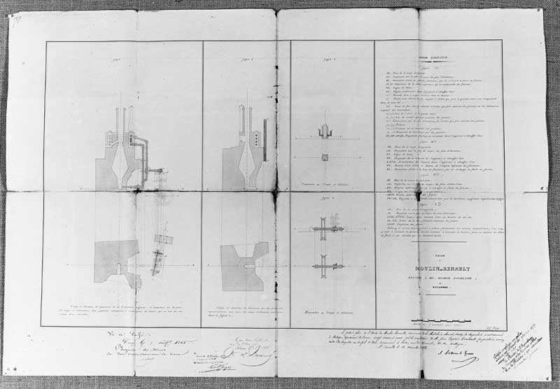 Usine de Moulin Renault. Bouches à feu, machine soufflante et bocambre.- Plan, 1854. (AD Orne. S 1139).