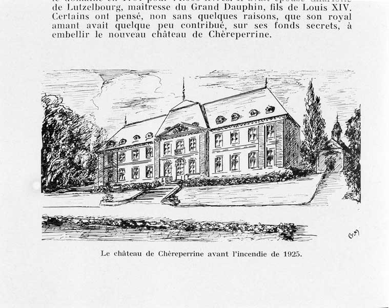 Le château de Chéreperinne avant l'incendie de 1925.- Dessin, G. Massiot, tiré de : Cahiers Percherons, n°10, 1959.