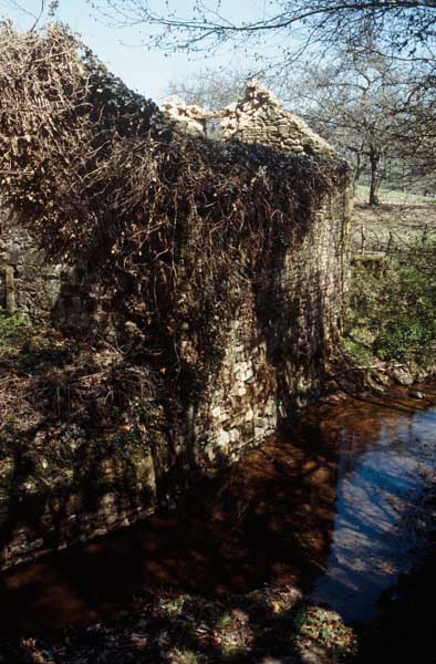 Bâtiment agricole (1), élévation extérieure sud et canal de fuite.