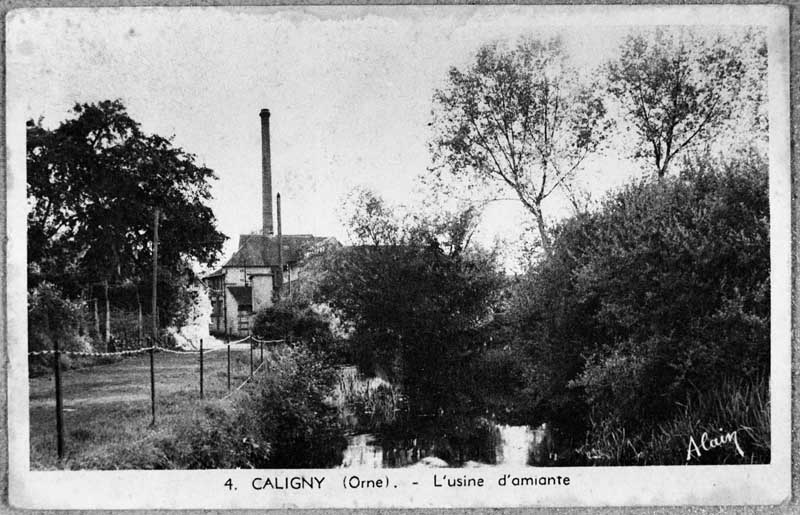 4. CALIGNY (Orne). - L'usine d'amiante.- Carte postale, début 20e siècle. (Collection particulière).