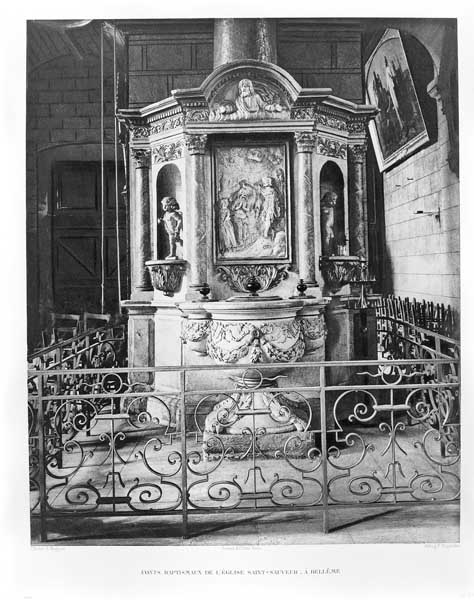 Fonts baptismaux.- Héliogravure, tiré de : La Normandie monumentale et pittoresque, Orne, 1896.