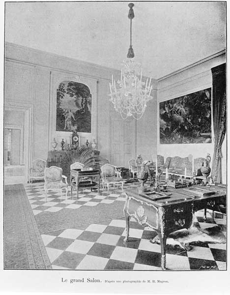 Le grand salon.- Photographie ancienne, Magron (phot.), tirée de : La Normandie monumentale et pittoresque, Orne, 1896.