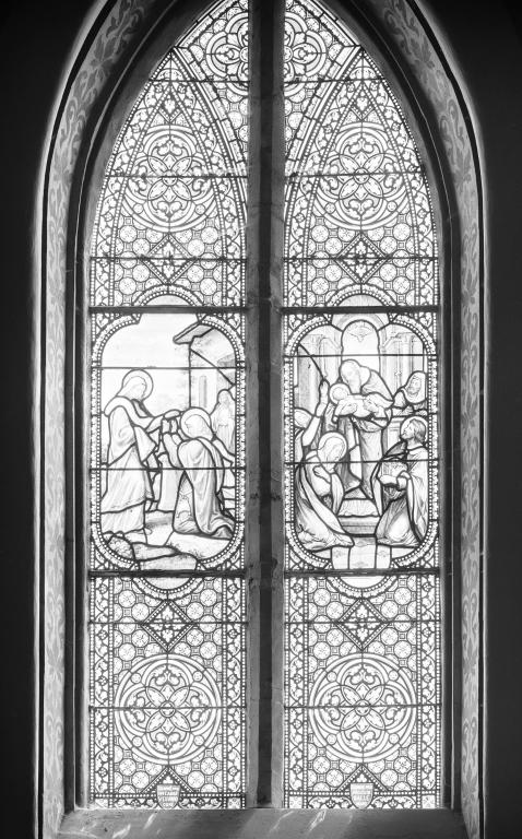 Ensemble de 3 verrières figurées : Vie de la Vierge