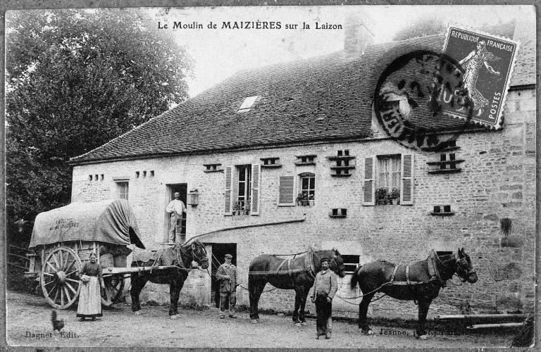 Le Moulin de Maizières sur la Laizon.- Carte postale, éd. Dagnet, s.d., début 20e siècle (Collection particulière Seigneurie).