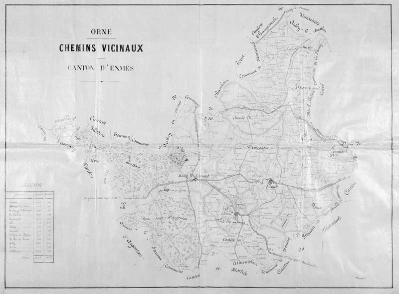 Chemins vicinaux, canton d'Exmes.- Carte, s.d. (AD Orne).