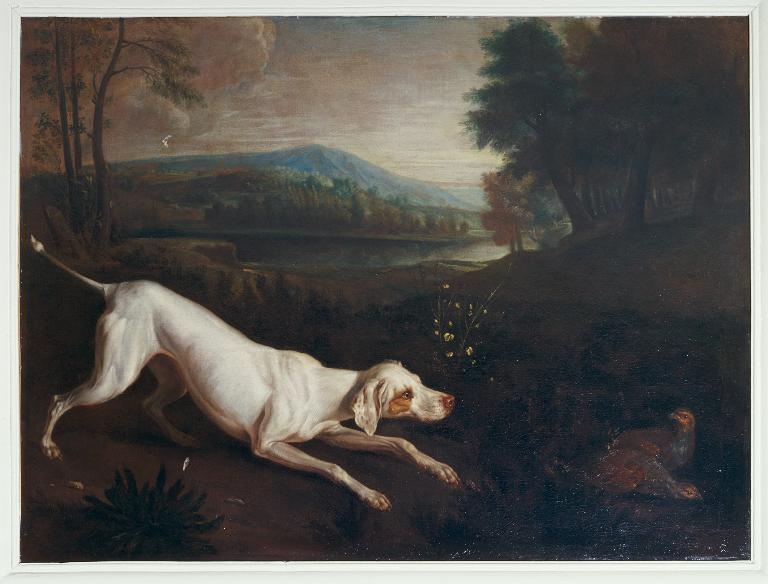 Dessus-de-porte : Chien levant des perdrix.