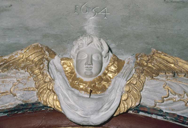 Détail de la date portée sur le retable : 1854.