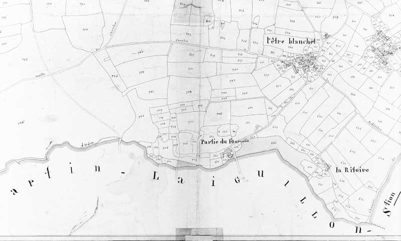 Extrait du plan cadastral de la commune de Carrouges, section I.- Plan cadastral, vers 1825. (AD Orne. 3P2 074).