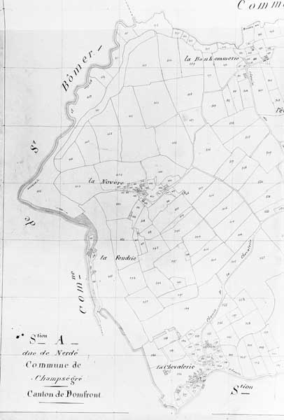 Extrait de plan cadastral napoléonien de la commune de Champsecret, Section A.- Plan cadastral, vers 1825. (AD Orne. 3P2 091).