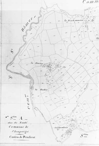 Extrait de plan cadastral napoléonien de la commune de Champsecret, Section A.